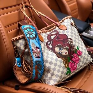 Louis Vuitton Azur Neverfull MM Custom Boho Tote